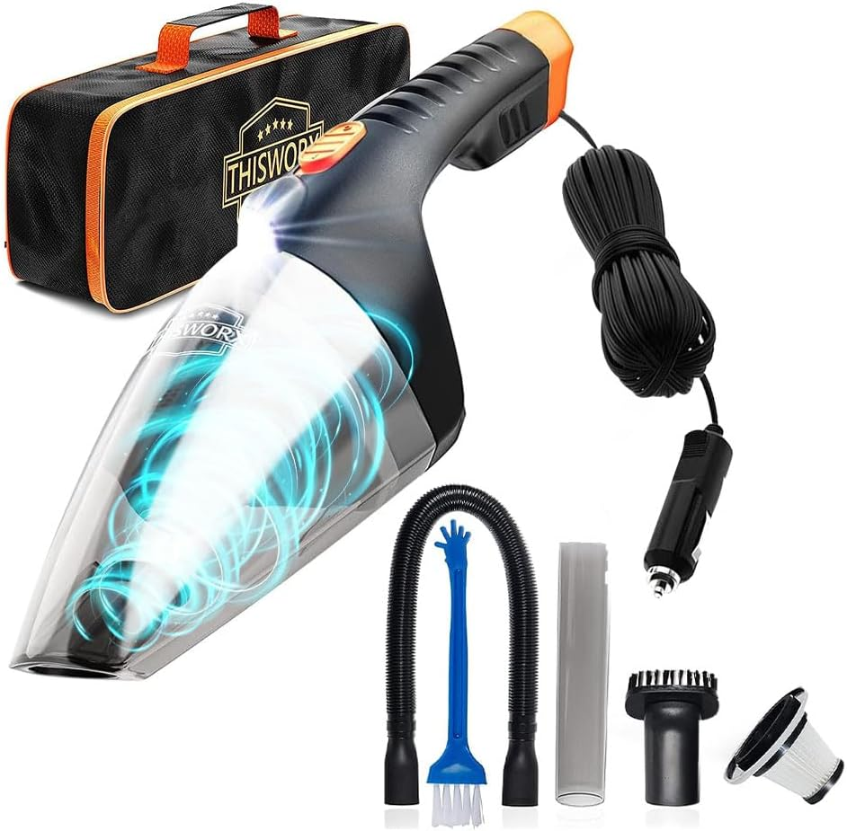 ThisWorx car vacuum cleaner with carry bag, nozzles and HEPA filter